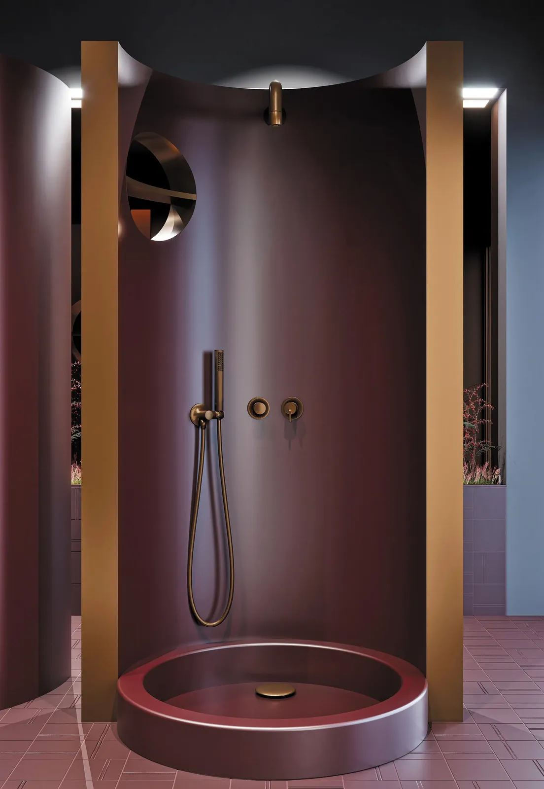 SILIA - Набор для душа скрытого монтажа, с верхним душем - с горизонтальным смесителем - брашированная бронза