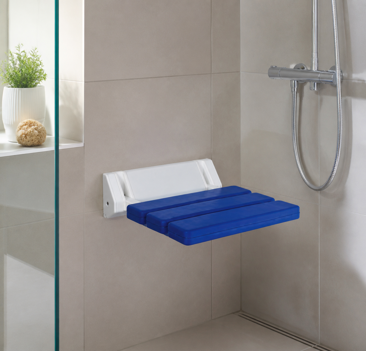 RIDDER Comfort Fashion folding shower seat, white/blue