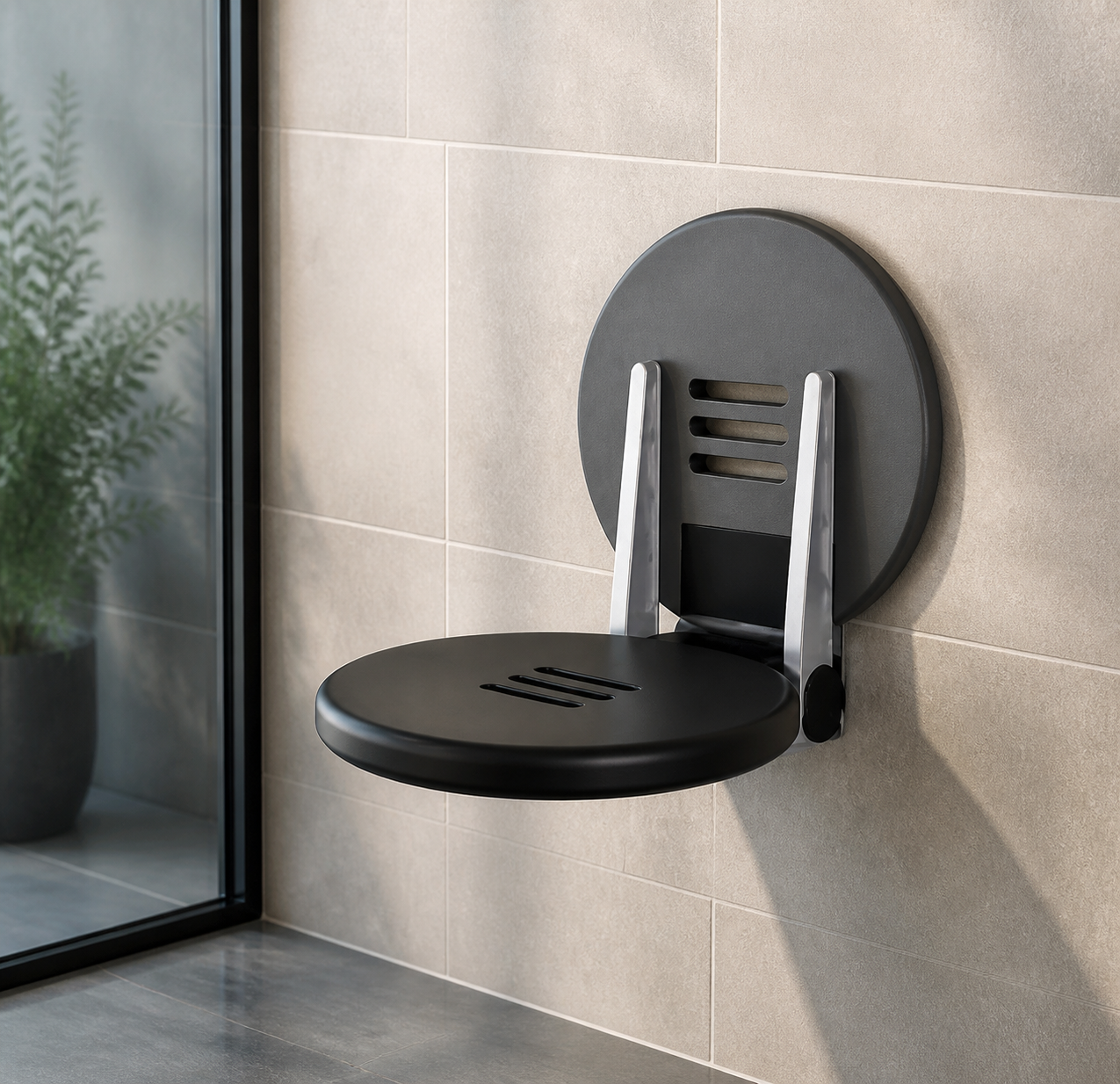 RIDDER Premium folding shower seat, black