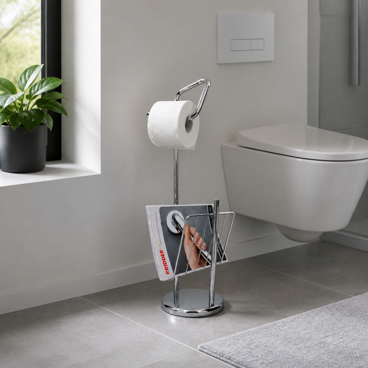 RIDDER Canberra freestanding toilet paper and magazine holder, chrome