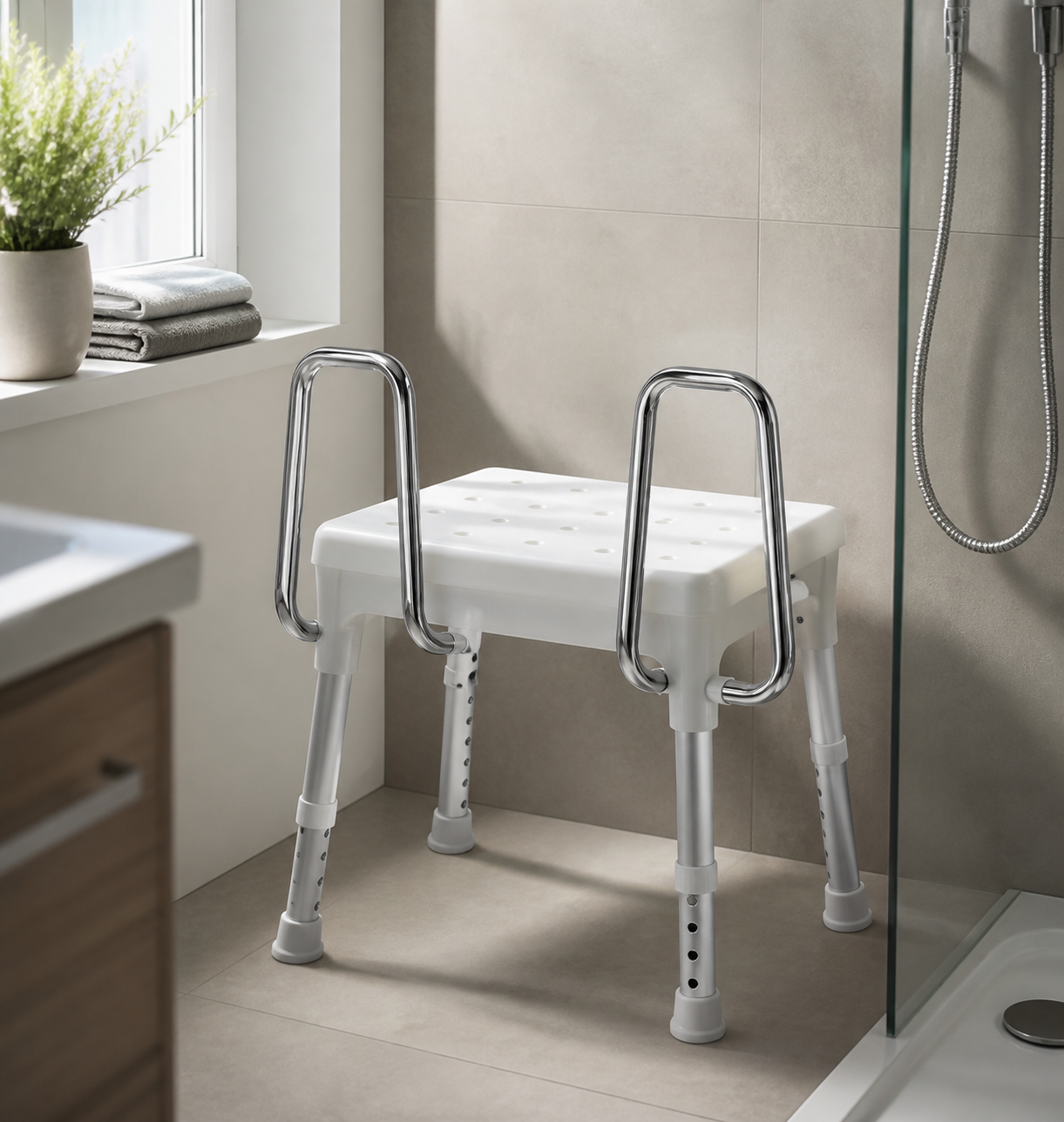 RIDDER HANDICAP support handles for bathroom stools, chrome