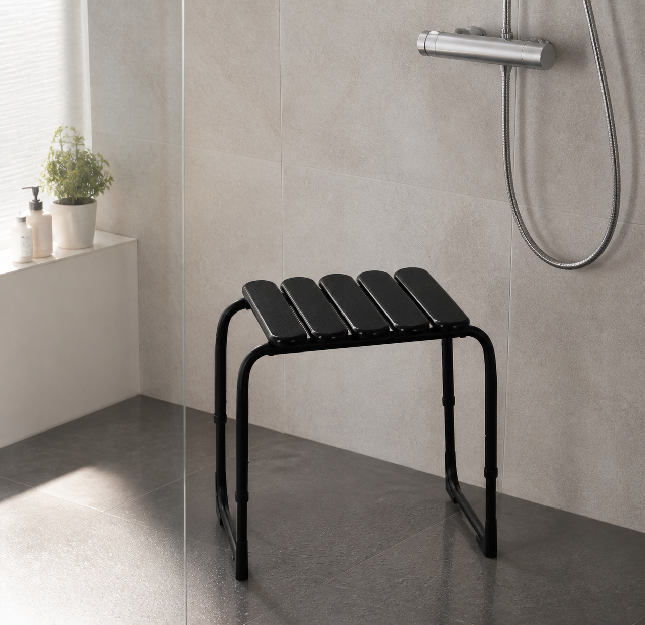 RIDDER HANDICAP bathroom stool, adjustable height, black