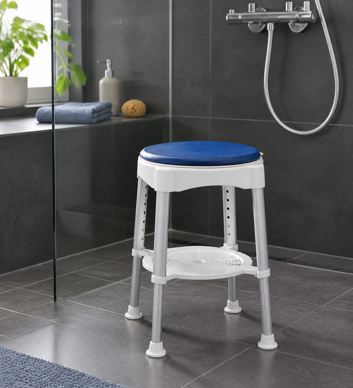 RIDDER HANDICAP Adjustable Shower Stool with Rotating Padded Seat (H) 410-580mm
