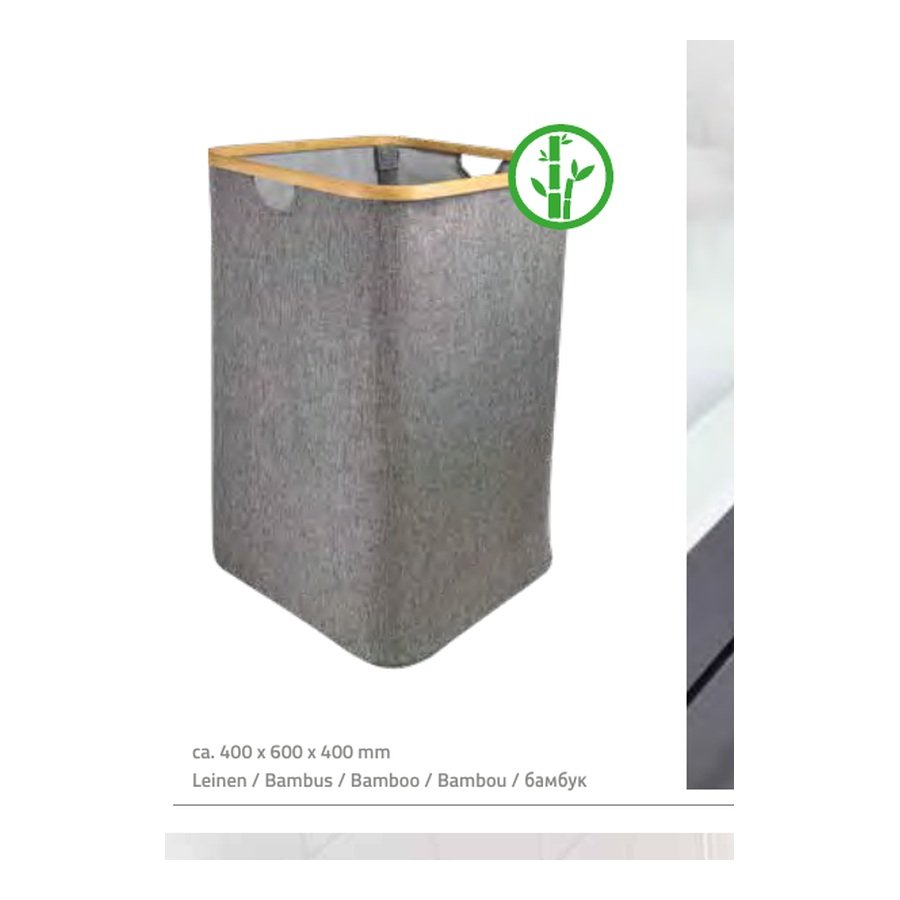 RIDDER Rica laundry basket, grey linen/bamboo