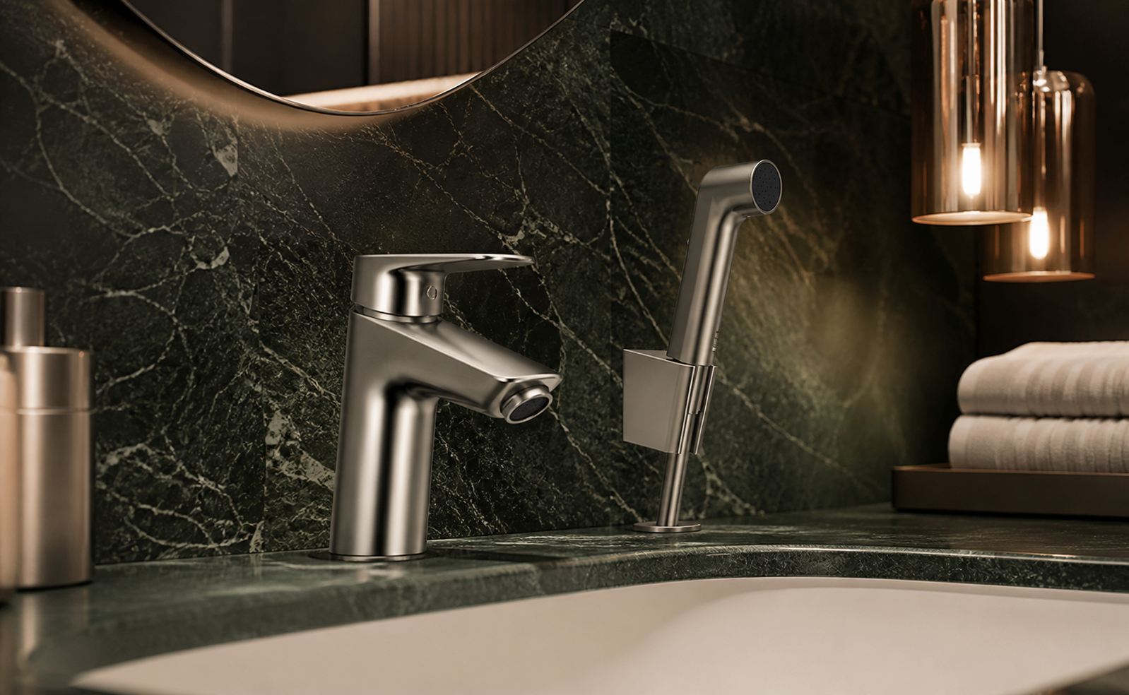 Logis Single lever basin mixer with bidette hand shower and shower hose 160 cm