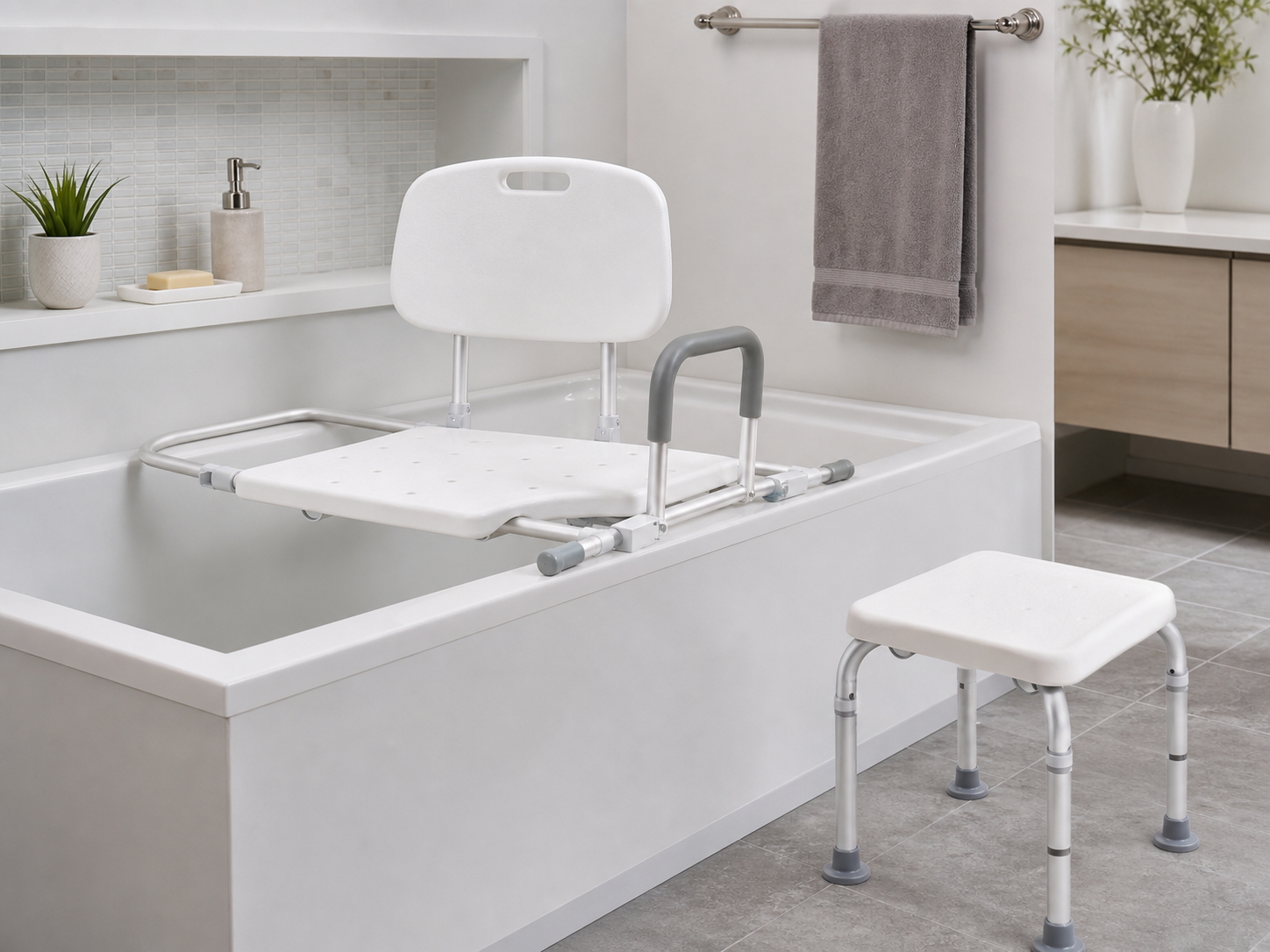 RIDDER Pro adjustable bathtub seat, white/chrome