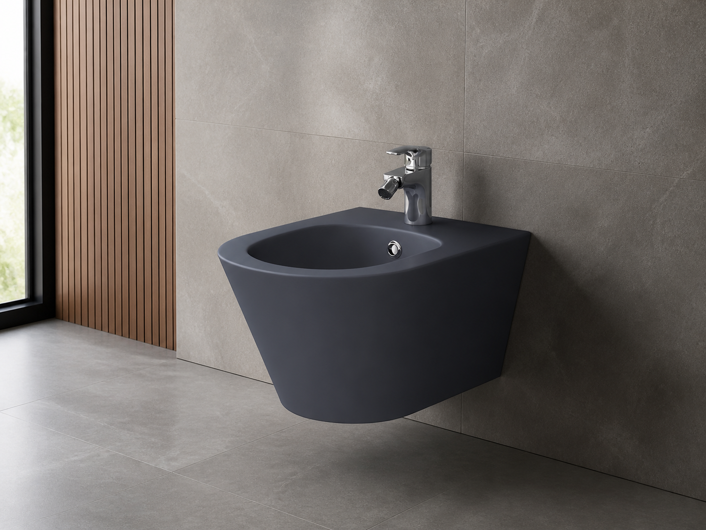Sanovit Lucco Avva dark graphite bidet installed in bathroom