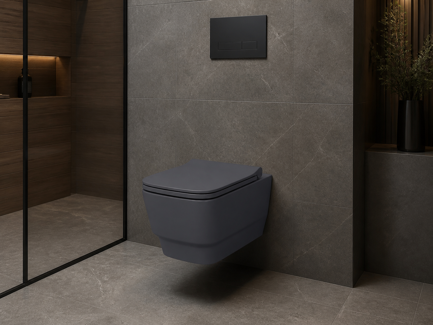 Sanovit Lucco Bello graphite wall-hung toilet installed in bathroom