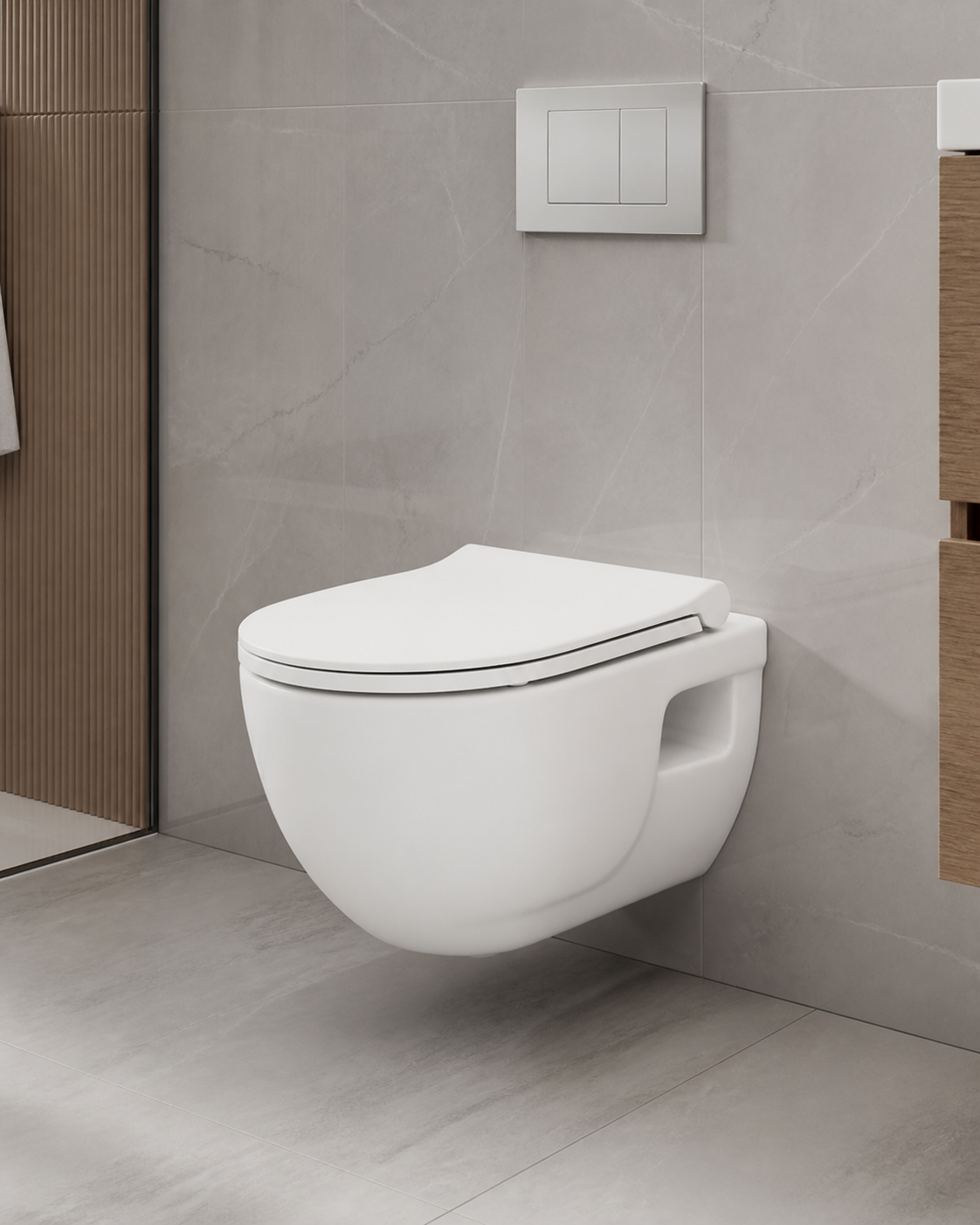 Sanovit Lucco Brilla white wall-hung toilet installed lifestyle