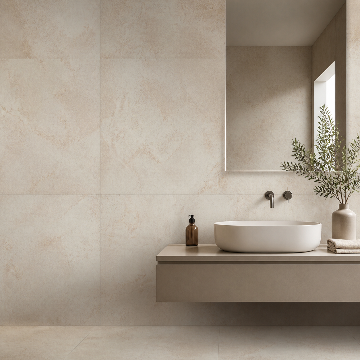 Tubądzin Domino Alabaster Shine exact tile installed on a bathroom wall