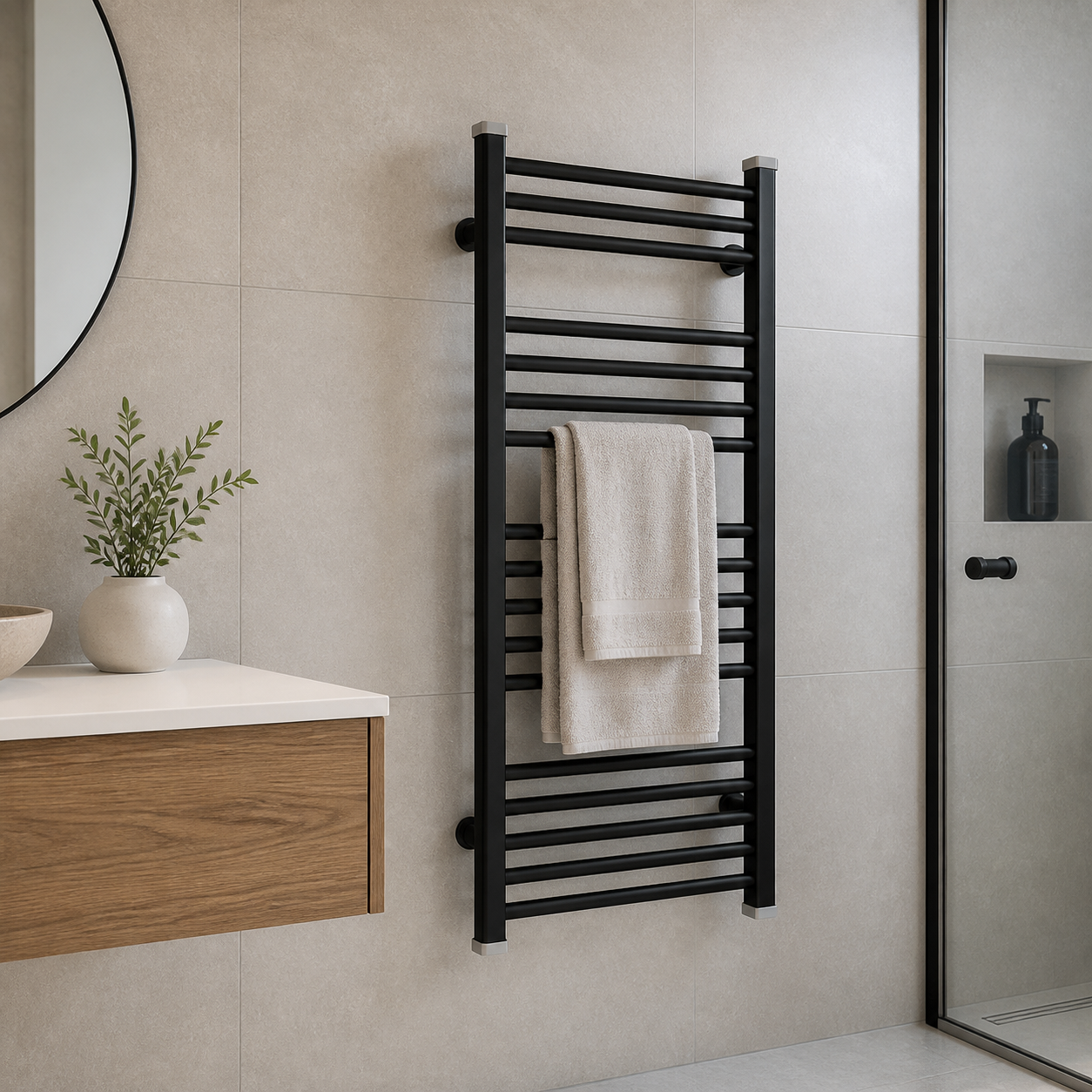 Vessen towel warmer 732 wall-mounted bathroom scene