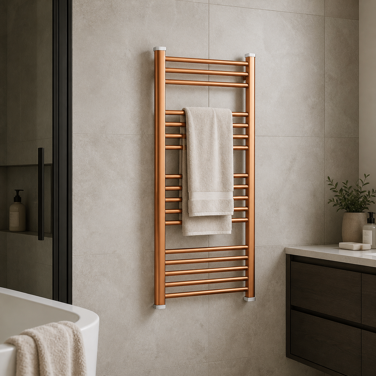 Vessen towel warmer 735 wall-mounted bathroom scene
