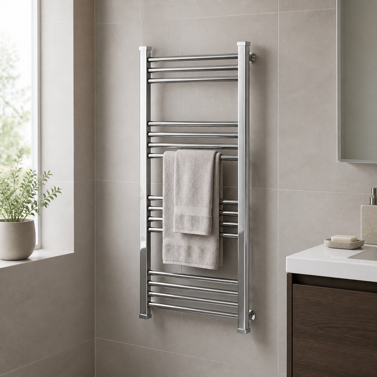 Vessen towel warmer 741 wall-mounted bathroom scene